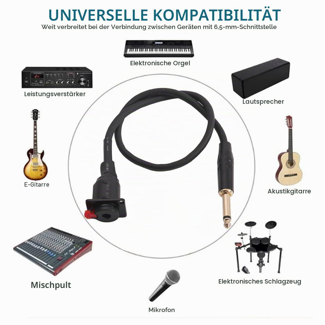 PENGLIN 50CM TS Panel Mount Audio Verlängerungskabel, D-Typ 6.35mm Buchse auf TS Mono Stecker Für Mi
