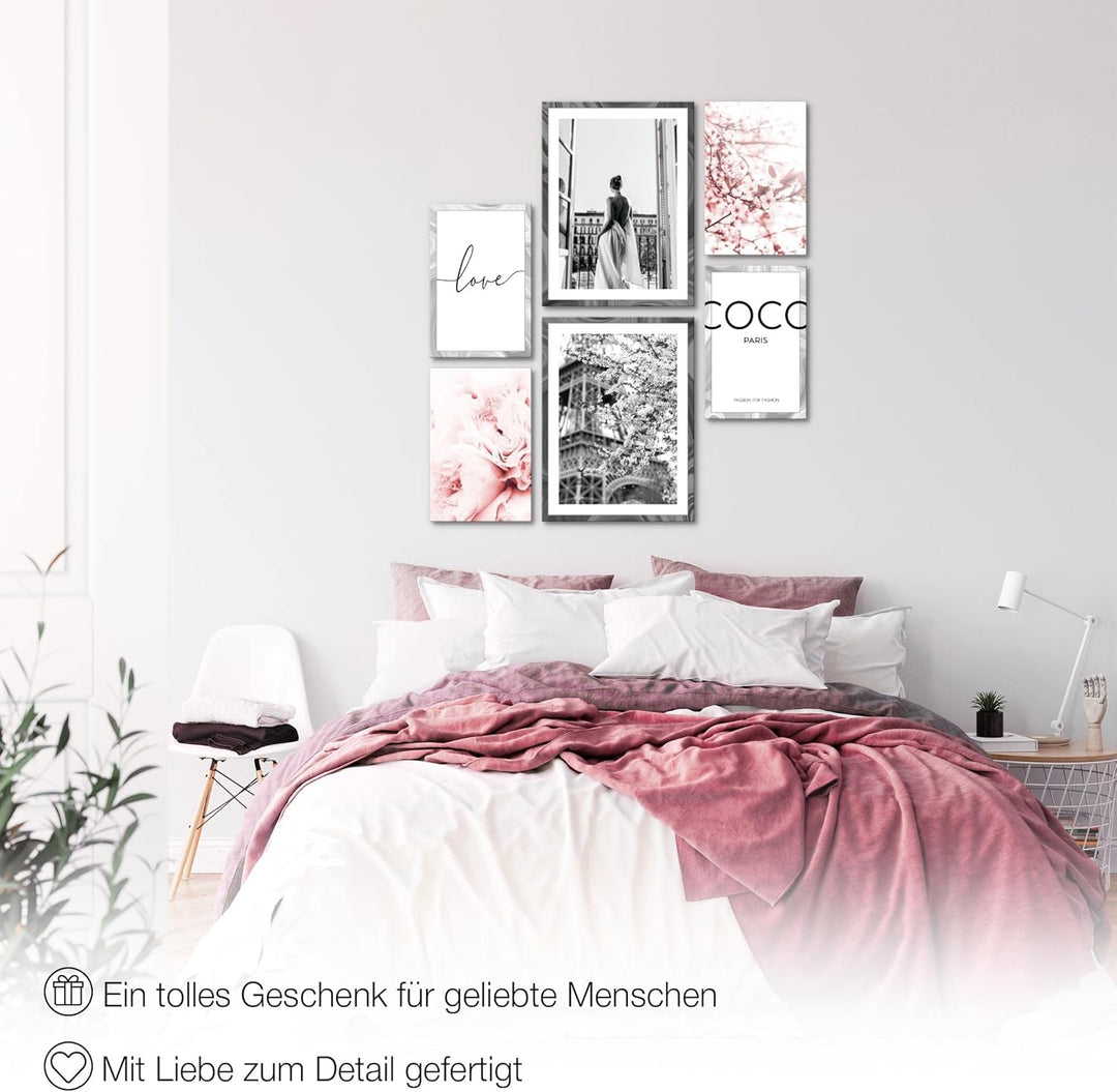 Novart Wandbilder Set Fashion Coco - KEIN EXTRA RAHMEN BENÖTIGT - Modern Deko - Wohnzimmer Mädchen T