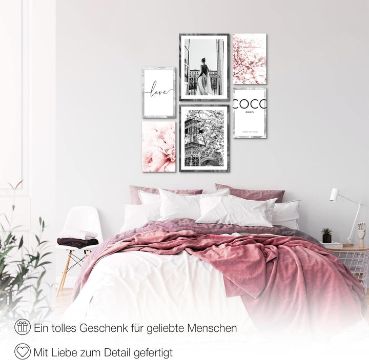 Novart Wandbilder Set Fashion Coco - KEIN EXTRA RAHMEN BENÖTIGT - Modern Deko - Wohnzimmer Mädchen T