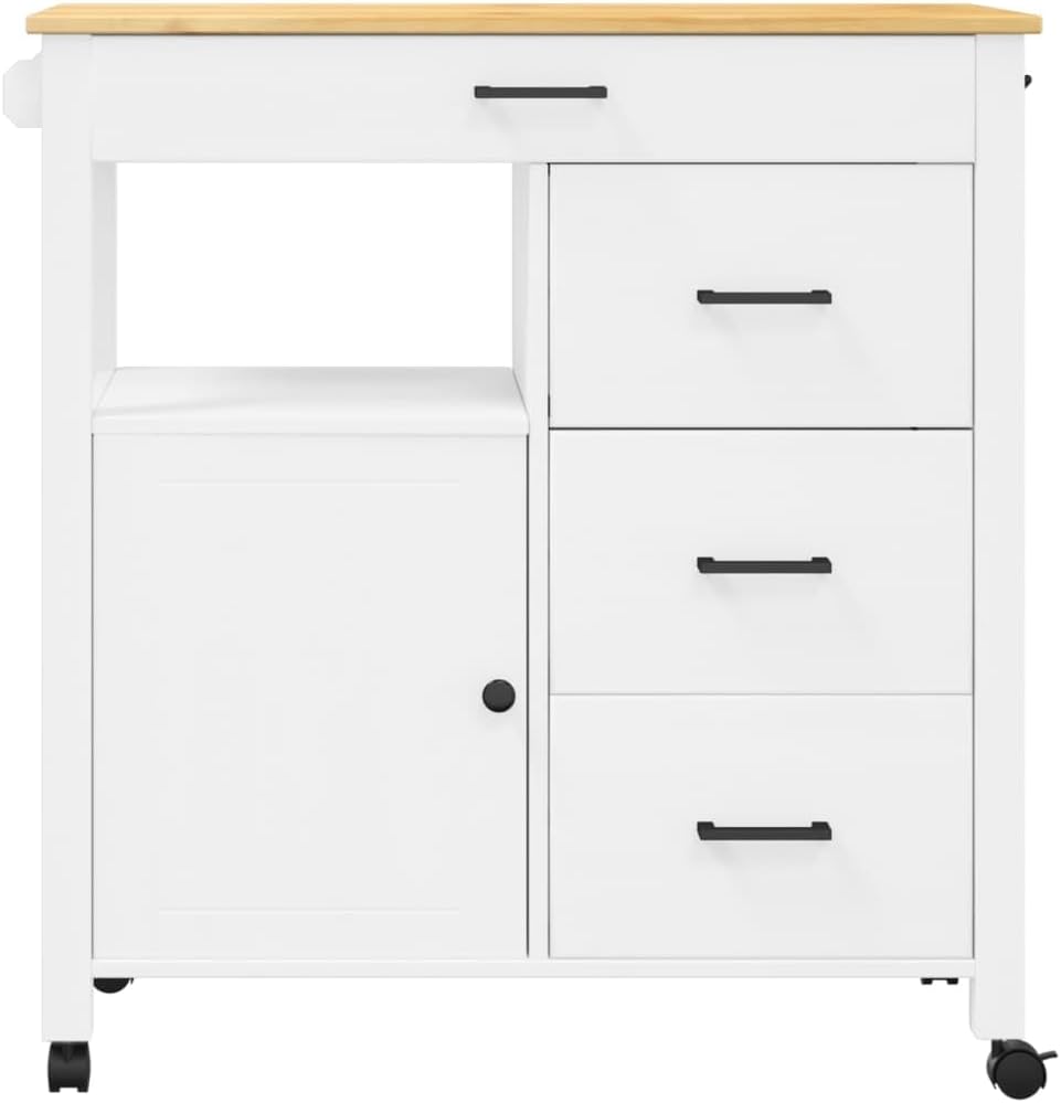 ZEYUAN Küchenwagen Monza 84x40x90 cm Massivholz Kiefer, Rollwagen, Kleines Regal, Regal Küche, Badez