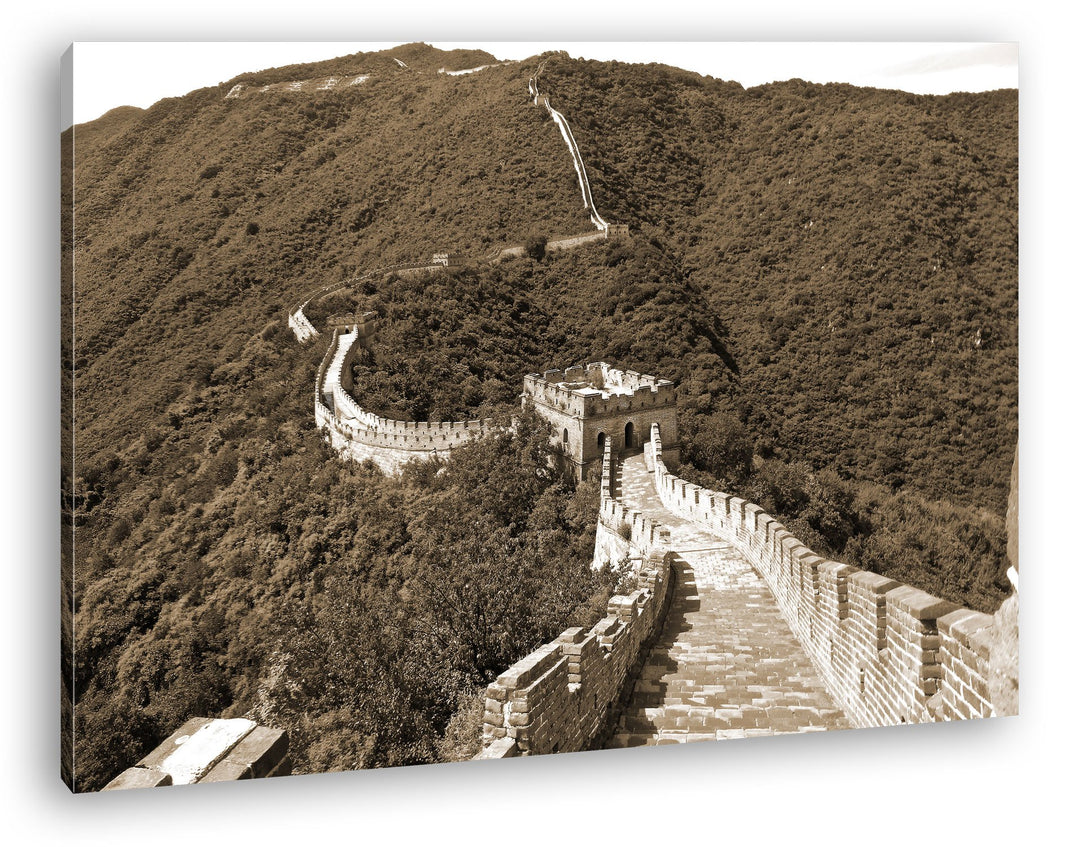 deyoli Chinesische Mauer Format: 80x60 Effekt: Sepia als Leinwandbild, Motiv fertig gerahmt auf Echt