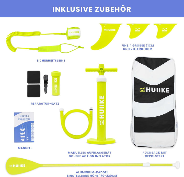 HUIIKE Stand Up Paddling Board mit Zubehör, Paddel, Finnen, Pumpe. Paddle Sup Board Aufblasbar Hohe