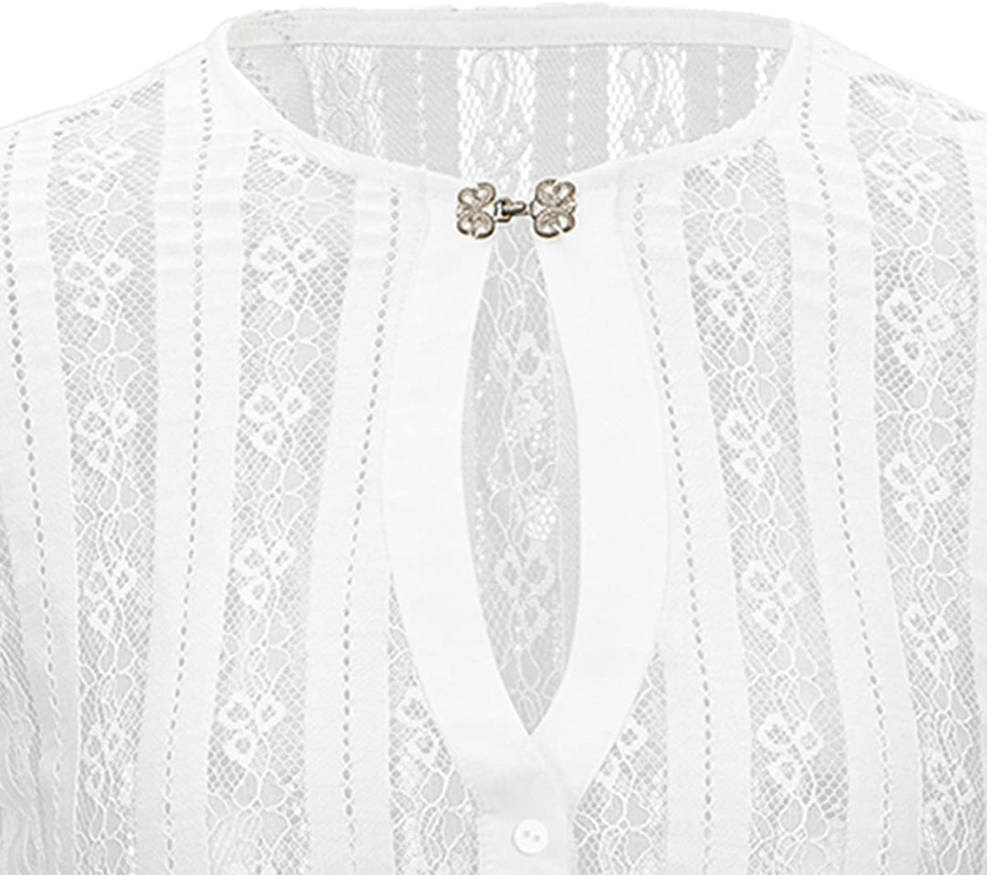 Kelliar Dirndlbluse Damen Trachtenbluse Creme Dirndl Bluse für Bavarian Oktoberfest 32 Creme-24, 32