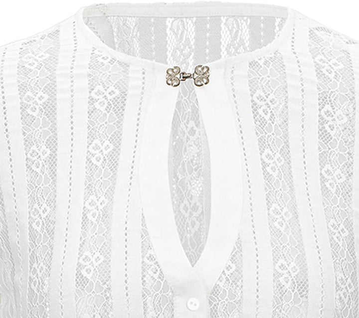 Kelliar Dirndlbluse Damen Trachtenbluse Creme Dirndl Bluse für Bavarian Oktoberfest 32 Creme-24, 32