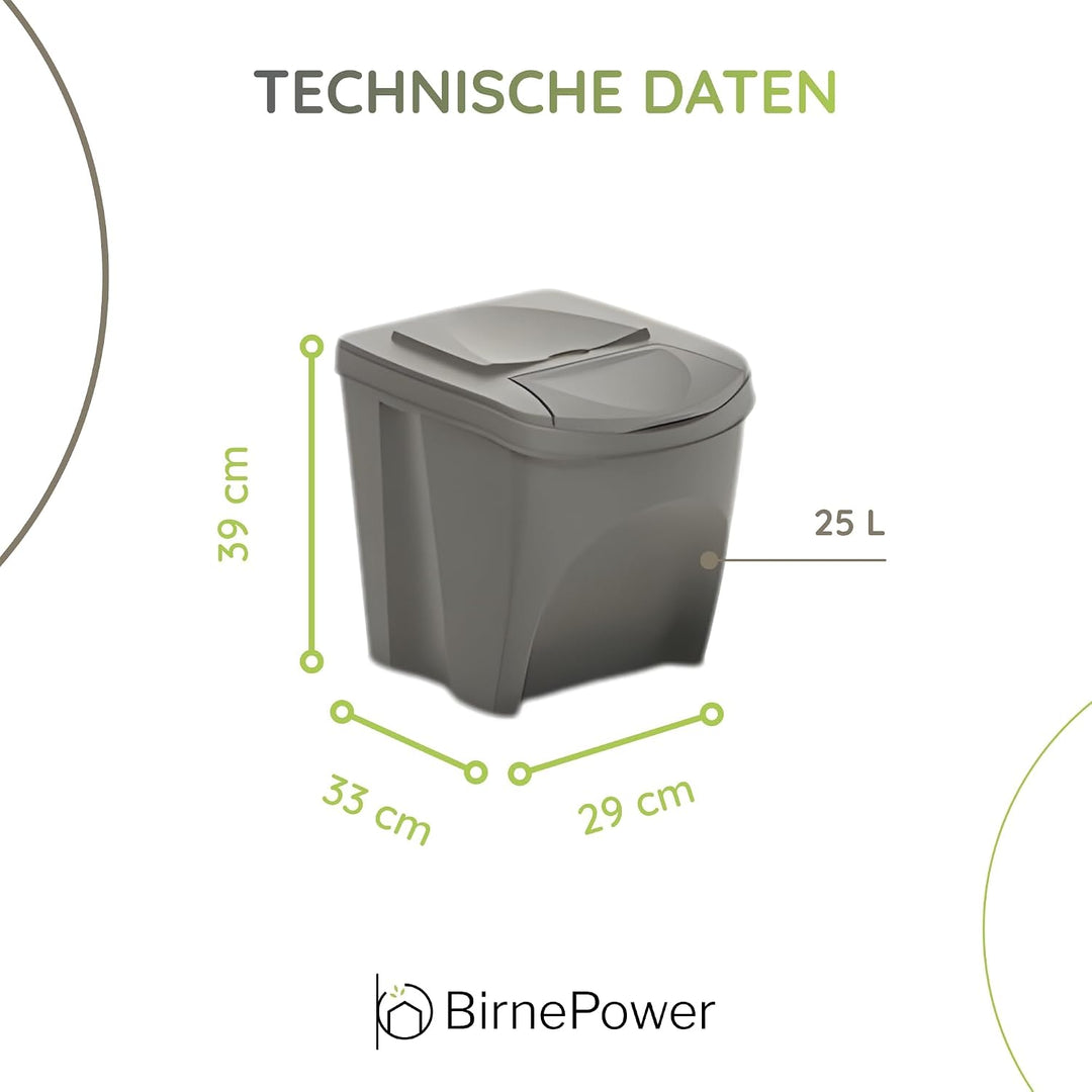 BirnePower Mülleimer Müllbehälter Abfalleimer 100L Set 4 x 25L Mülltrennsystem Behälter Sorti Box mi