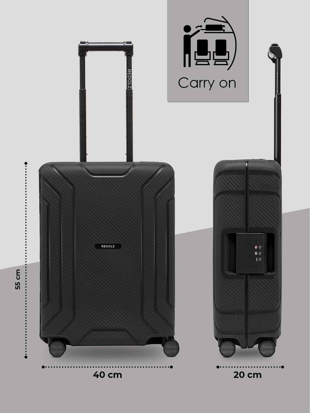 REDOLZ Hartschalen Kabinen-Koffer ohne Reissverschluss | 3-Punkt-Verschluss-System | Kleiner Trolley