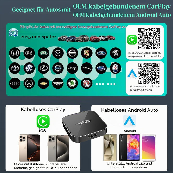 3 in 1 Car TV Mate Pro mit Wireless CarPlay &amp; Android Auto Adapter, HDMI Multimedia TV Stick Konvert