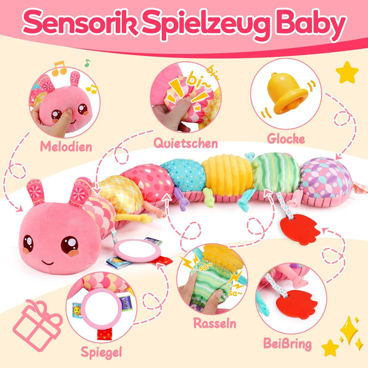 Baby Spielzeug 0 3 6 Monate Raupe Musikspielzeug, Montessori Sensorik SpielzeugBaby Geschenk Mädchen