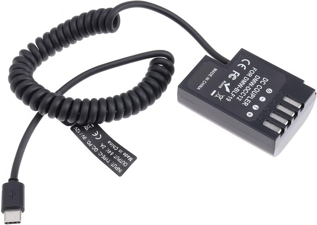 FOTGA USB-C Typ-C auf Decodierte DMW-BLF19 Dummy Akku DMW-DCC12 Koppler Netzteil Federkabel für Pana