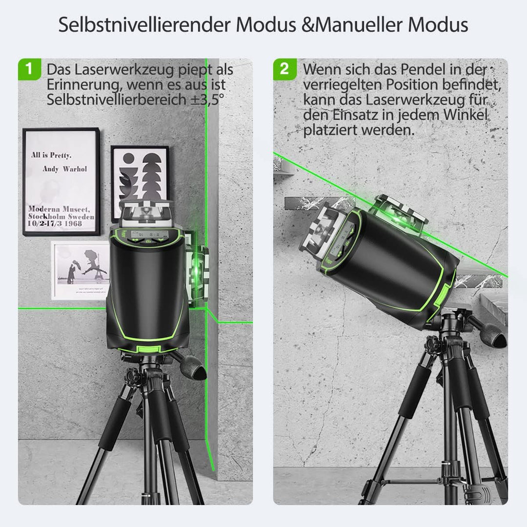 Huepar 16 Linien-selbstnivellierendes Laserniveau 4 x 360 ° mit LCD-Bildschirm, 4D Bluetooth Grüner