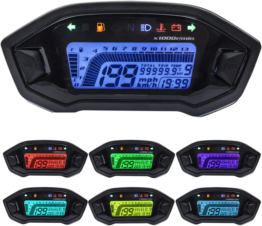 Geloo Motorrad Tachometer Tachometer, 13000 U/min Motorrad Messgerät LED Hintergrundbeleuchtung Digi