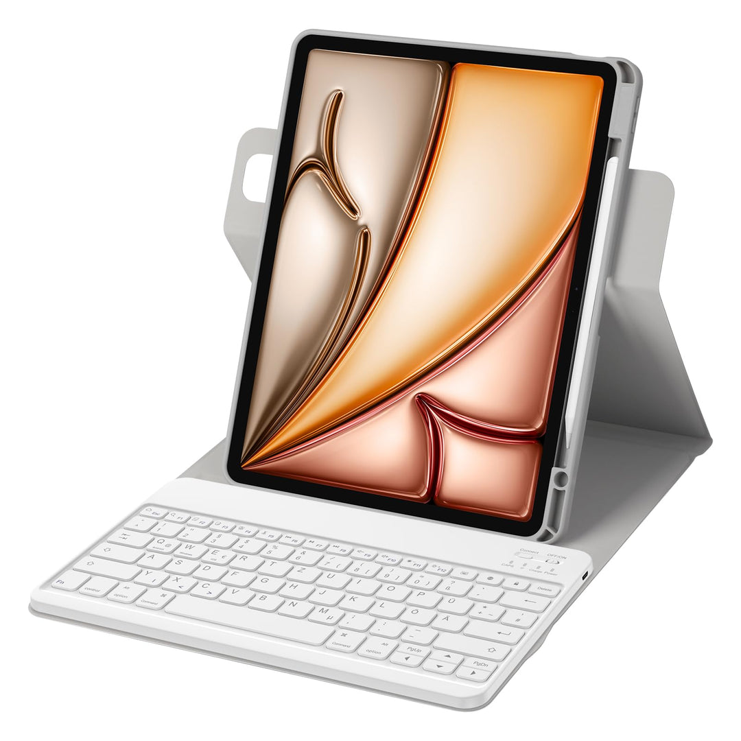 Bettdow für iPad Air 13 Zoll M3 2025/ M2 2024 Tastatur Hülle, Hoch-/Querformat Verwenden, QWERTZ Lay