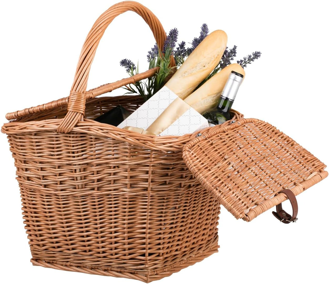 Picknickkorb Weidenkorb mit Deckel grosser Aufbewahrungskorb für Obst und Gemüse Proviantkorb Essens