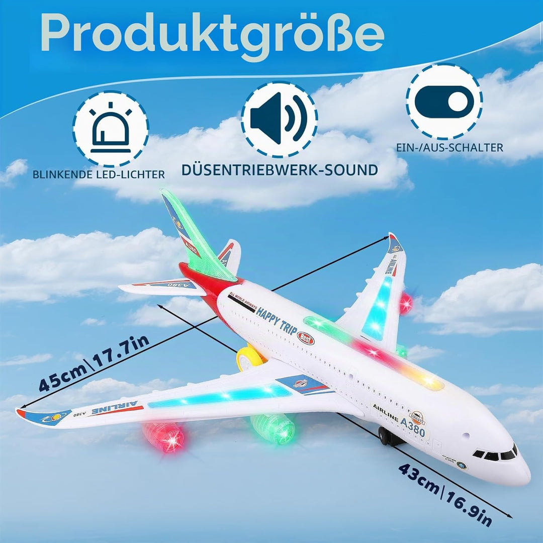 Bump and Go Flugzeug-Spielzeug, realistisches Flugzeugmodell mit 4D-Lichtern und Sound, bewegliches