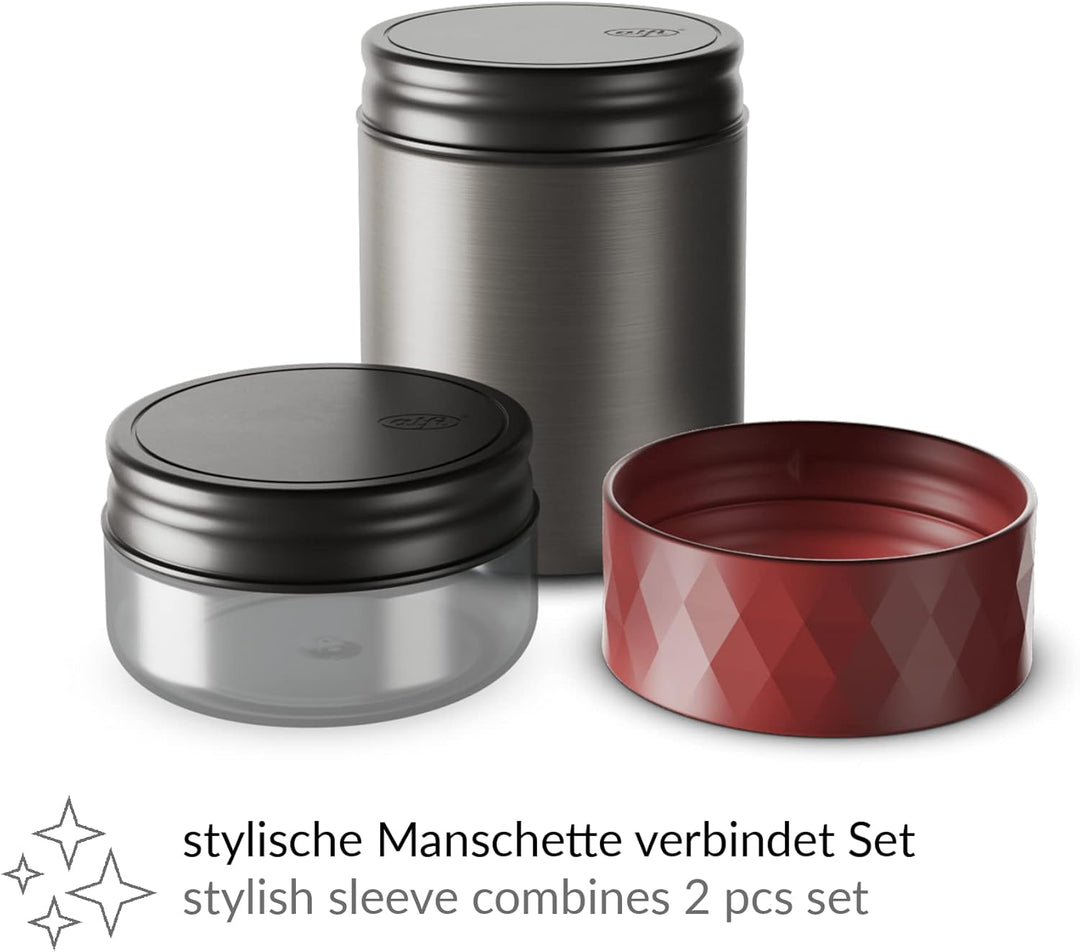 alfi ENDLESS FOOD MUG 500ml, med. red, Thermobehälter für Essen Edelstahl mit Snackpot, 3-teilig, Is