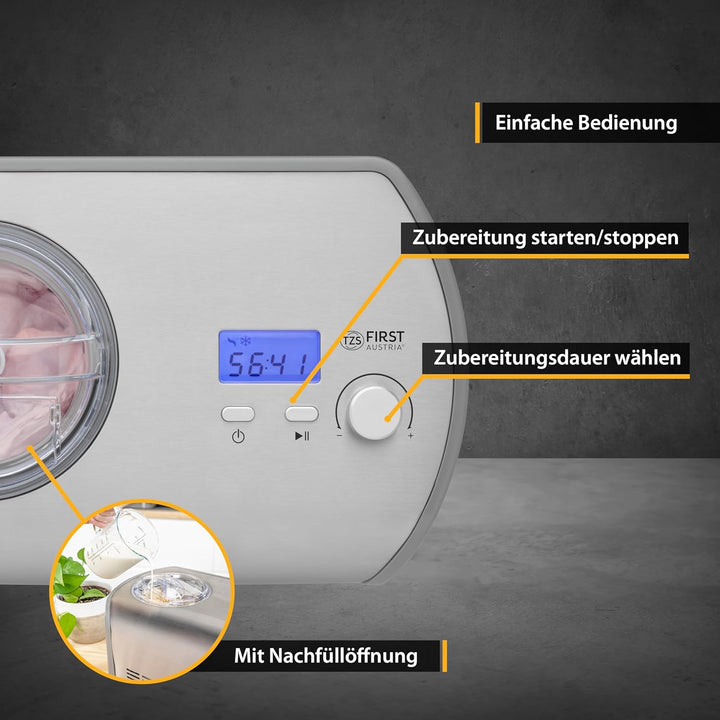 TZS First Austria Eismaschine mit Kompressor | Ice Cream Maker selbstkühlend mit entnehmbarem 1,2 Li