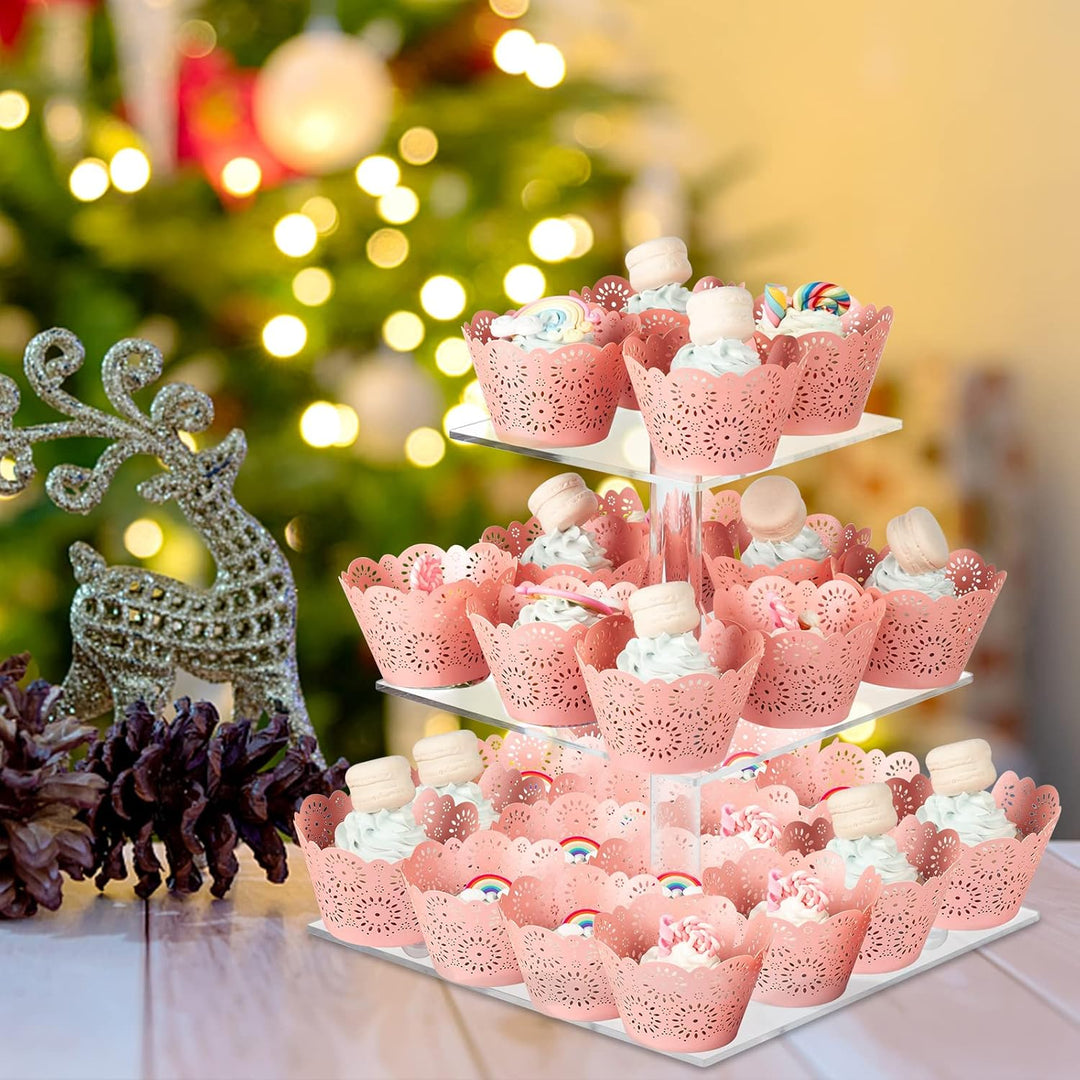 Boxalls Tortenständer mit 3 Ebenen, Gross Quadrat Cupcake-Ständer aus Acryl 25,4 Zentimeter/ 10 Zoll