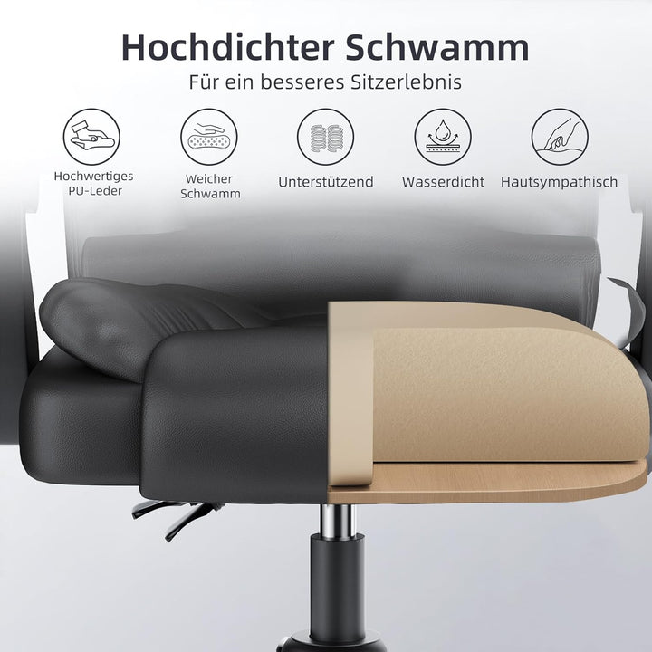 naspaluro Ergonomischer Bürostuhl, Schreibtischstuhl mit Hoher Rückenlehne und Höhenverstellbar, PU