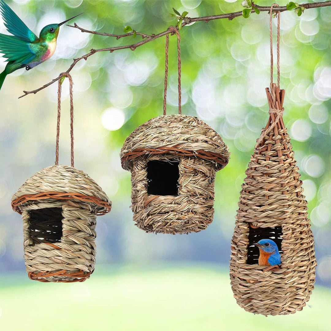 3 Pcs Vogelhäus Aufhängen, Gras Bird Nest Hängendes Vögel Haus, Wildvogelnest Den Aussenbereich Gras