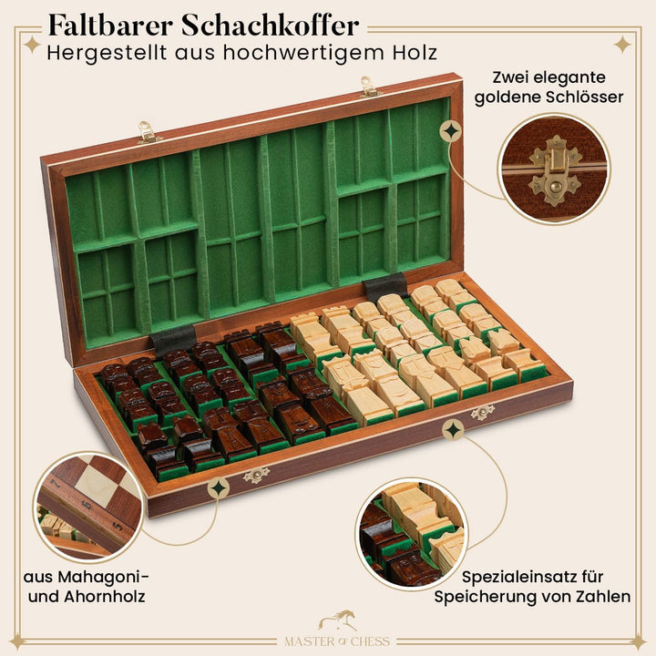Schachspiel aus Echtholz, einzigartiges ORAVA Deluxe 50 cm, 100 % handgefertigt, Schachbrett Inlaid