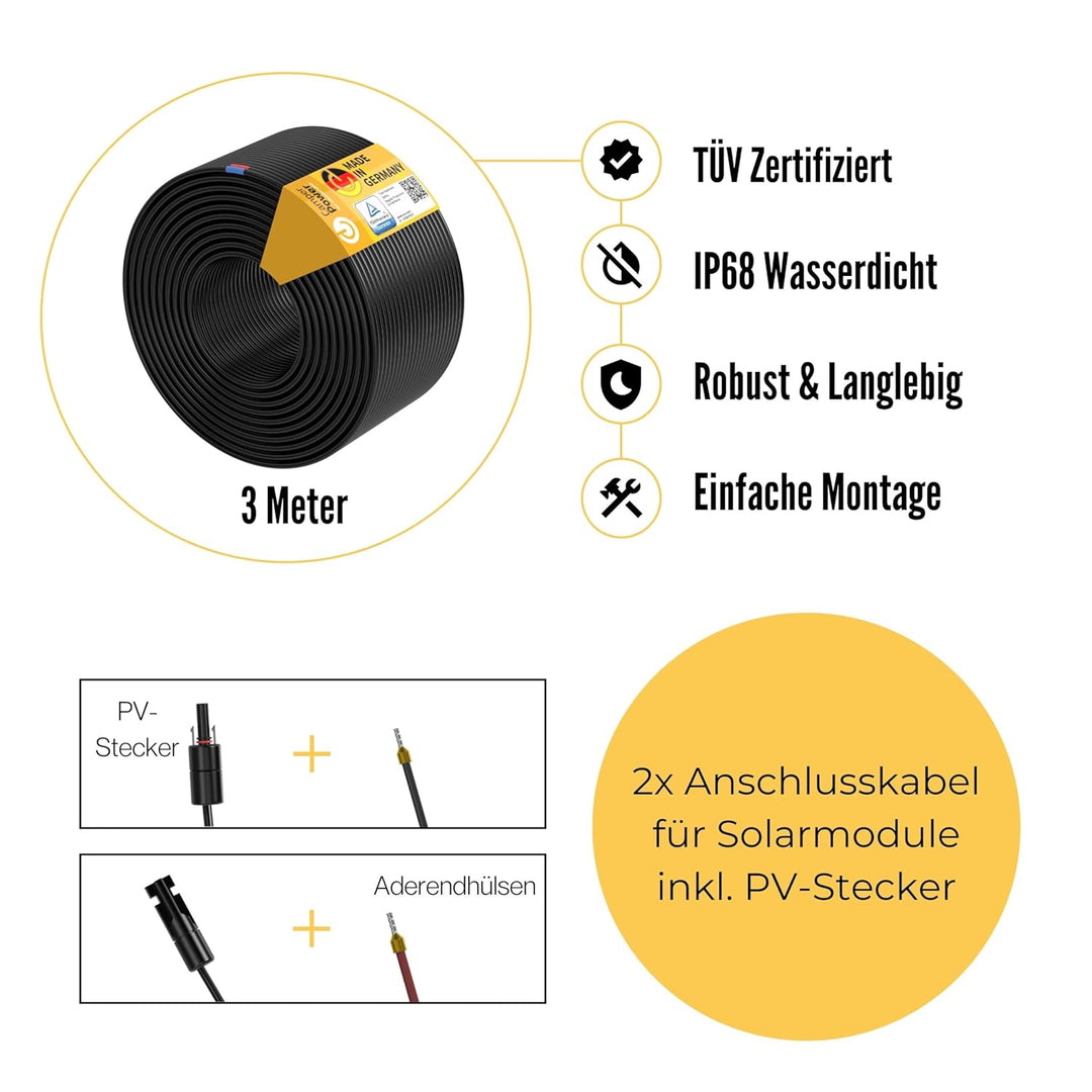 CAMPERPOWER | 3m Verbindungskabel für Photovoltaikanlagen | Solarladeregler zu Solarmodul | PV-Steck