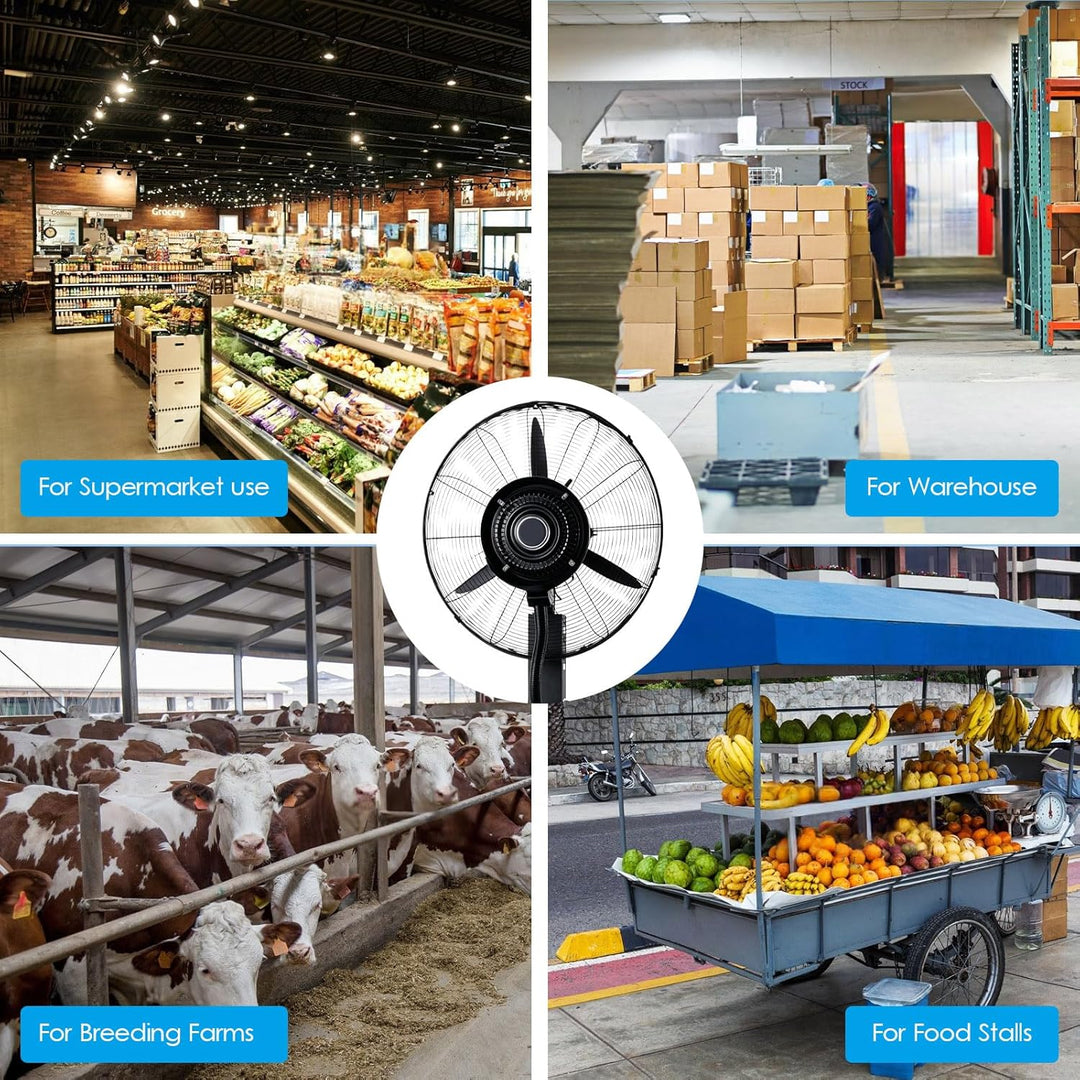 Ventilator für innen und aussen mit Sprühsystem, Schwarz tragbarer Sprühtank, 20 m~50m, Stand- & Tis