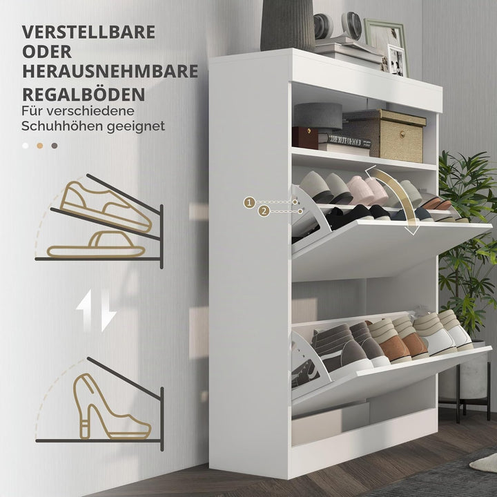 HOMCOM Schmaler Schuhschrank, Wandmontierter oder freistehender Schuhschrank mit 2 Klappschubladen u