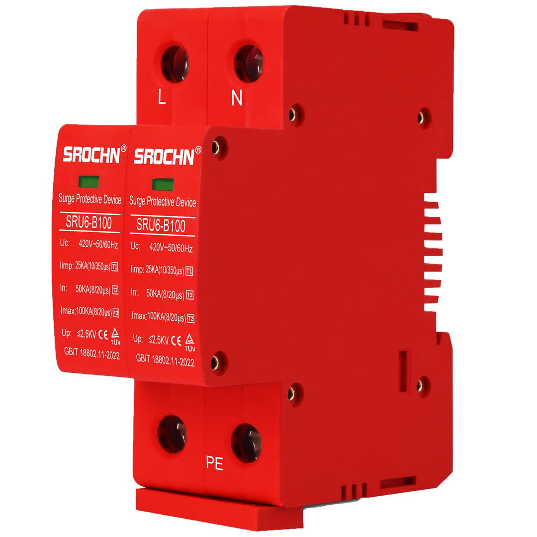 Warmfay Überspannungsschutz PV B+C(T1+T2) 2P 25-100KA, 420V DC Photovoltaic Lightning Protector Nied