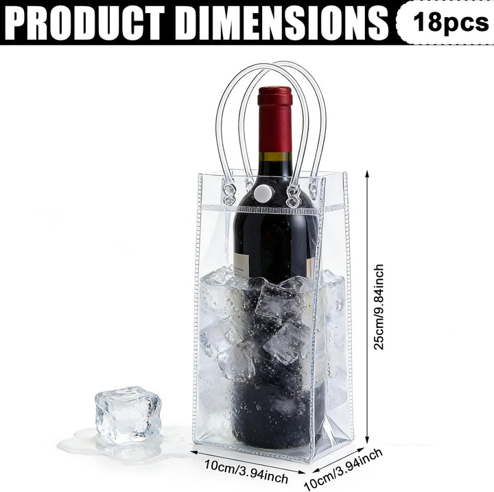 18 Stück Transparente Flaschenkühler, 25 * 10 * 10cm Flaschenkühler Ice Bag, PVC Eisbeutel Auslaufsi