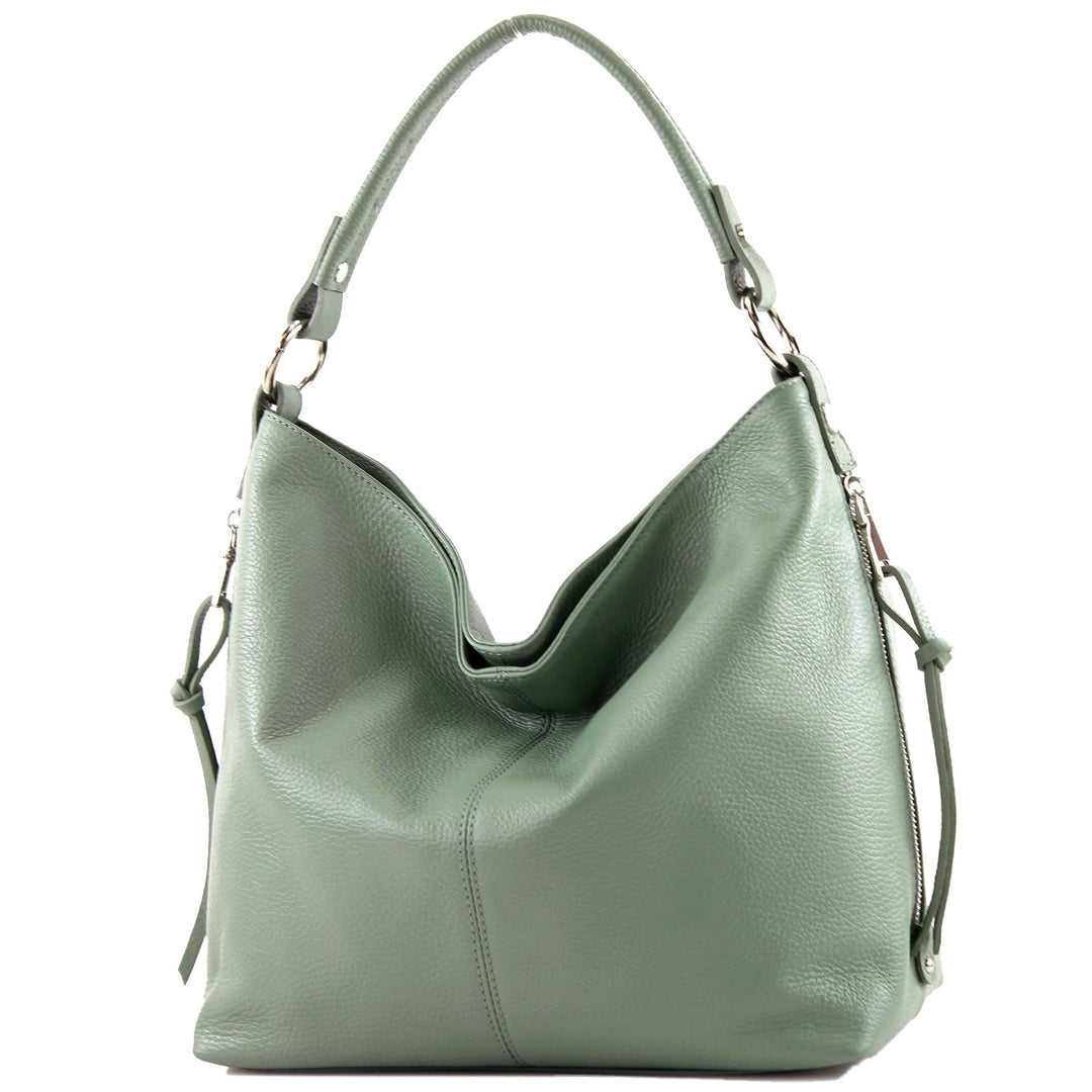 modamoda de T160 Damen Leder Schultertasche Gross, handmade in Italy Graugrün, Graugrün
