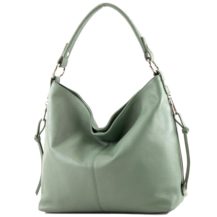 modamoda de T160 Damen Leder Schultertasche Gross, handmade in Italy Graugrün, Graugrün