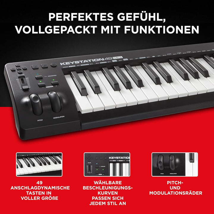 M-Audio Keystation 49MK3 + SP-2 - MIDI Keyboard Controller mit 49 Tasten, zuweisbaren Reglern, Pitch