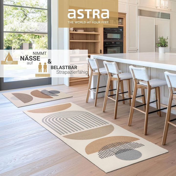 Astra rutschfeste Sauberlaufmatte innen - Kreise beige 2er Set 50x70 + 50x150 cm - Wohnraum Fussmatt
