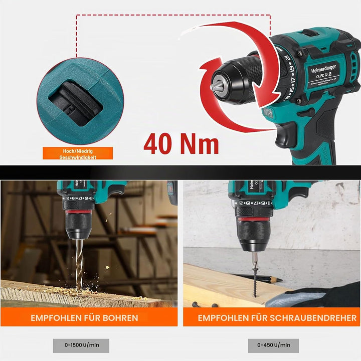 40 Nm Akku-Bohrschrauber für Makita 18 V Akku, 10MM Schnellspannbohrfutter, 21+1 Drehmomenteinstellu