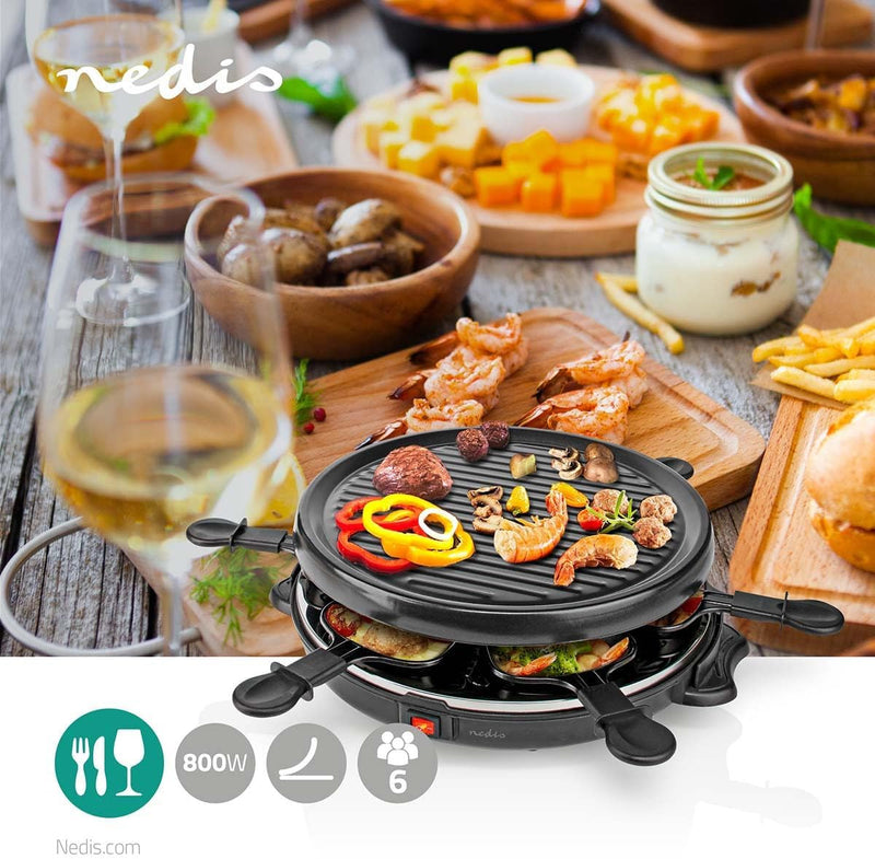 Nedis Gourmet/Raclette | Grill | 6 Personen | Spatel | Antihaft-Beschichtung | Rund