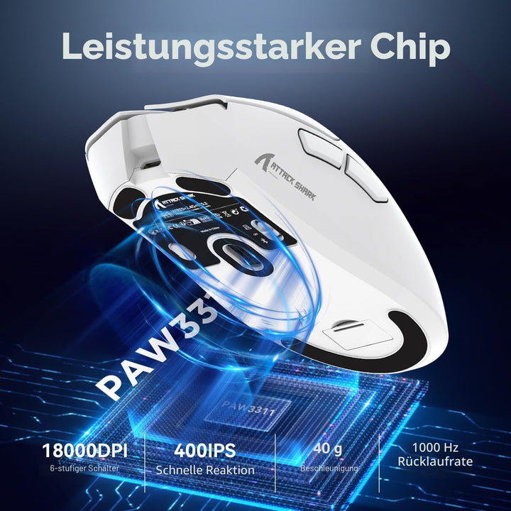 ATTACK SHARK R1 59g Superlight Maus, PixArt PAW3311 Gaming-Sensor, BT/2,4G kabellose/kabelgebundene