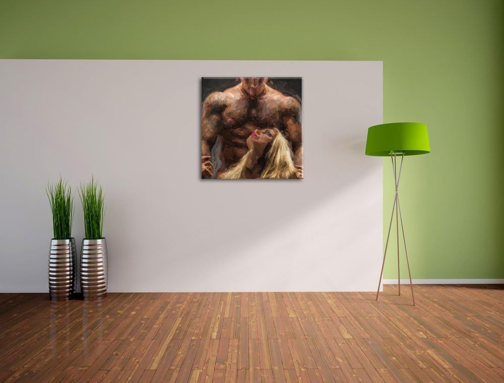 Pixxprint Sexy Frau mit tätowiertem Mann als Leinwandbild Quadratisch/Grösse: 70x70 / Wandbild/Kunst