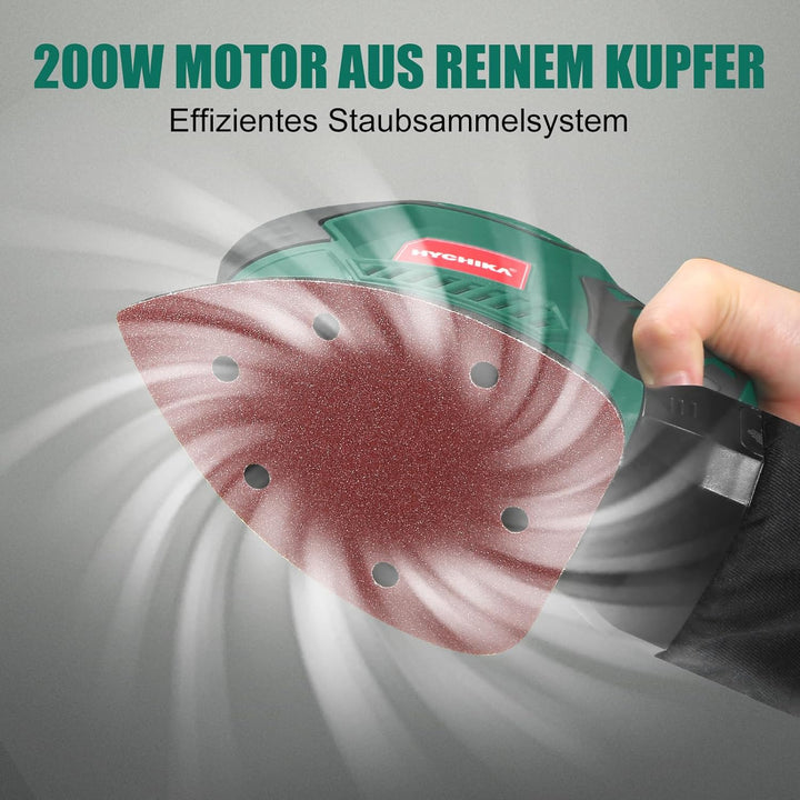 HYCHIKA Schwingschleifer, 200 W, 14000 U/min, dreieckiger Schleifer, vibrierend, mit 12 Schleifblätt