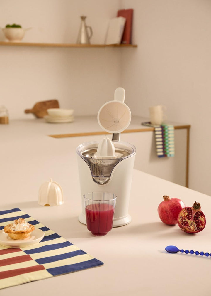 CREATE/JUICER PRESS/Elektrische Zitruspresse mit Hebel in Cremeweiss/Spritzfrei, 250ml Behälter, Fru