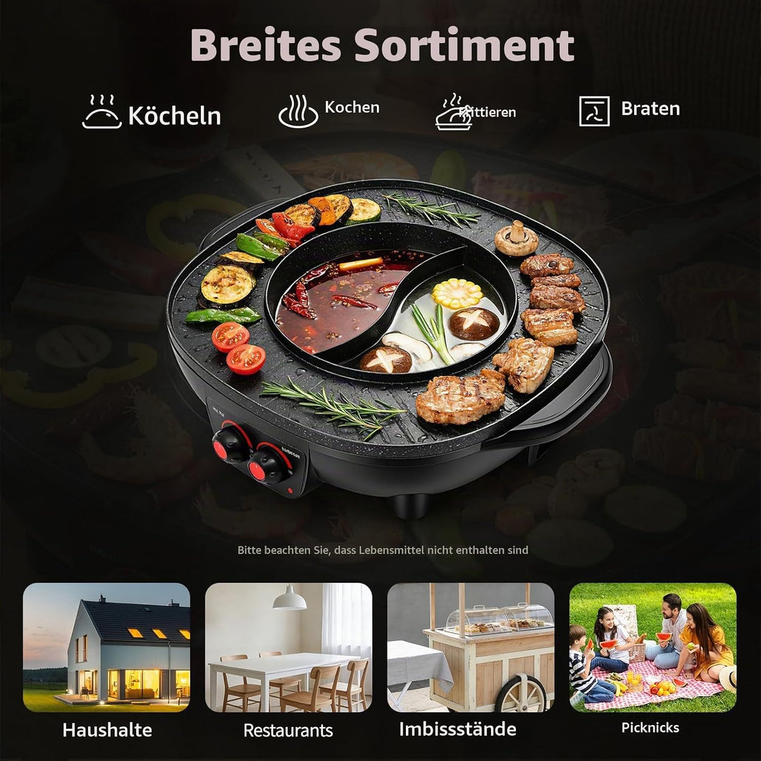 2 in 1 Hot Pot Küche Multifunktions BBQ Elektro Hotpot Ofen Rauchfreie Grillpfanne Grillmaschine Ele