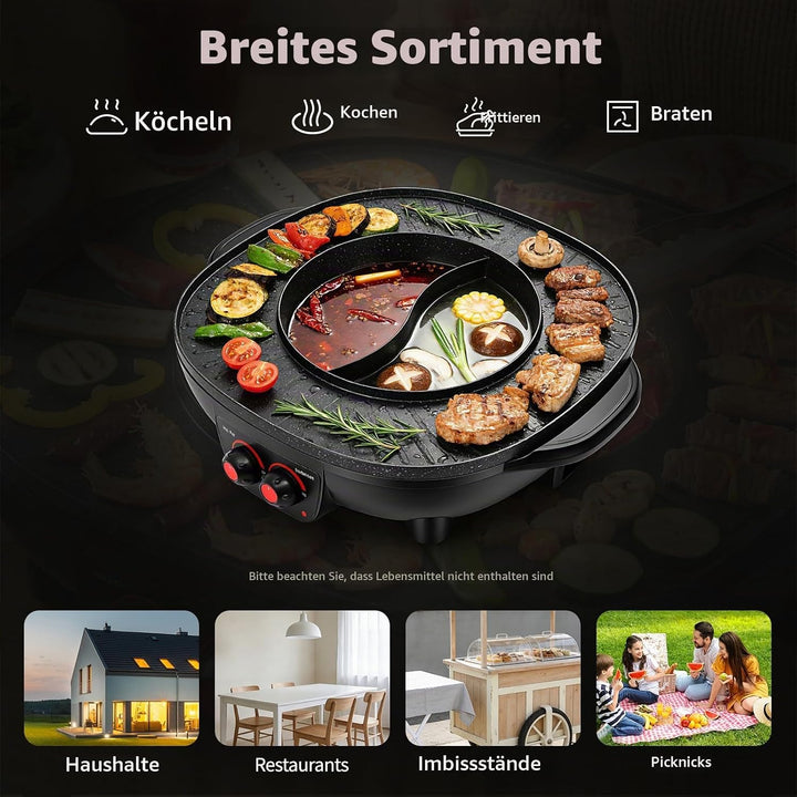 2 in 1 Hot Pot Küche Multifunktions BBQ Elektro Hotpot Ofen Rauchfreie Grillpfanne Grillmaschine Ele