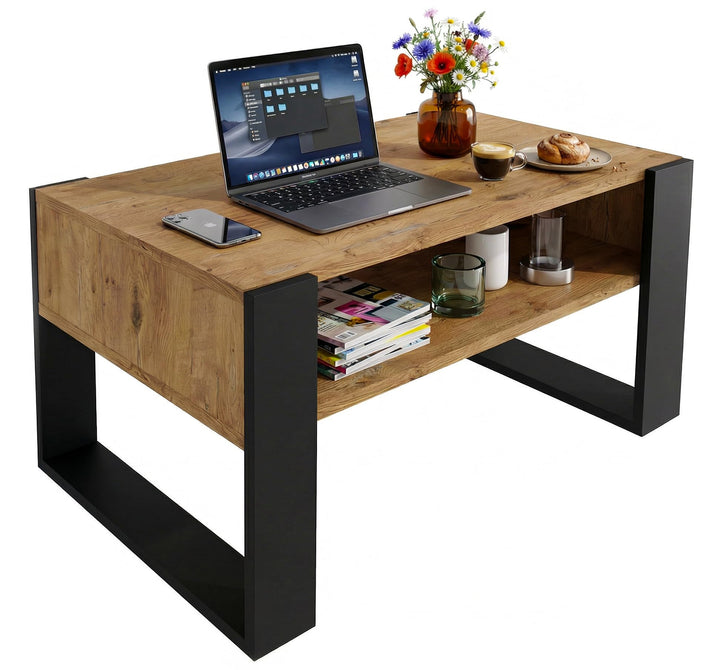CraftPAK Wohnzimmer Tisch für Couch aus hochwertigem Holzwerkstoff, moderner Couchtisch mit zusätzli