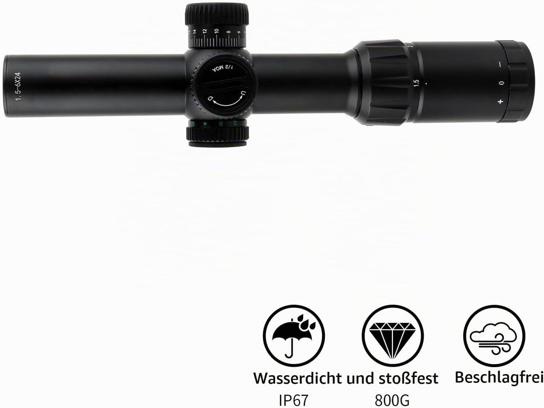 FOCUHUNTER 1.5-6X24mm Teleskop, seitlicher Parallaxenausgleich optisches Monokular, grüner voll mult
