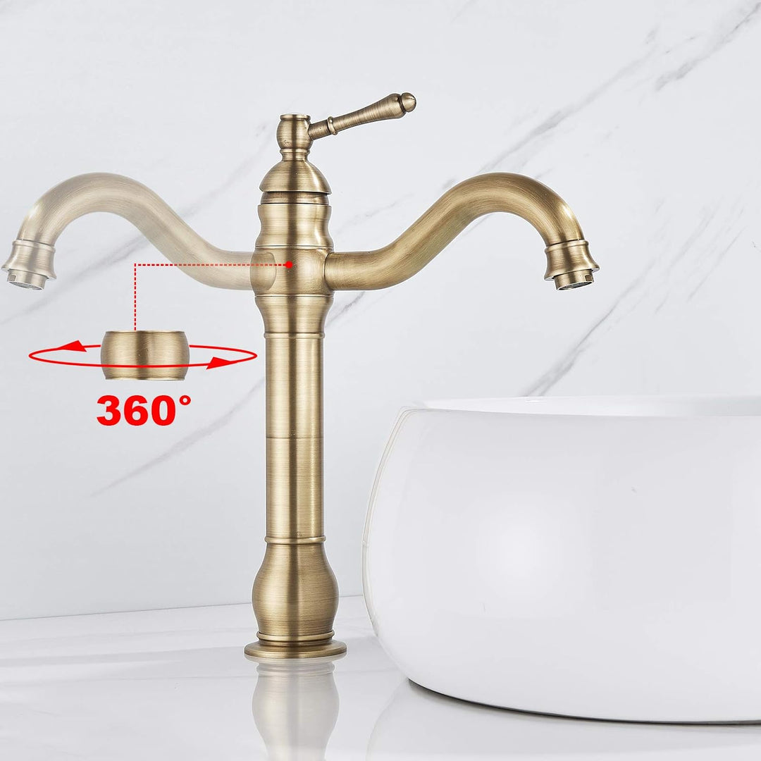 Rozin Wasserhahn Bad Antik Messing Arbeitsplatte Wasserhahn Hoch Waschtischarmatur 360°Schwenkbar Ei