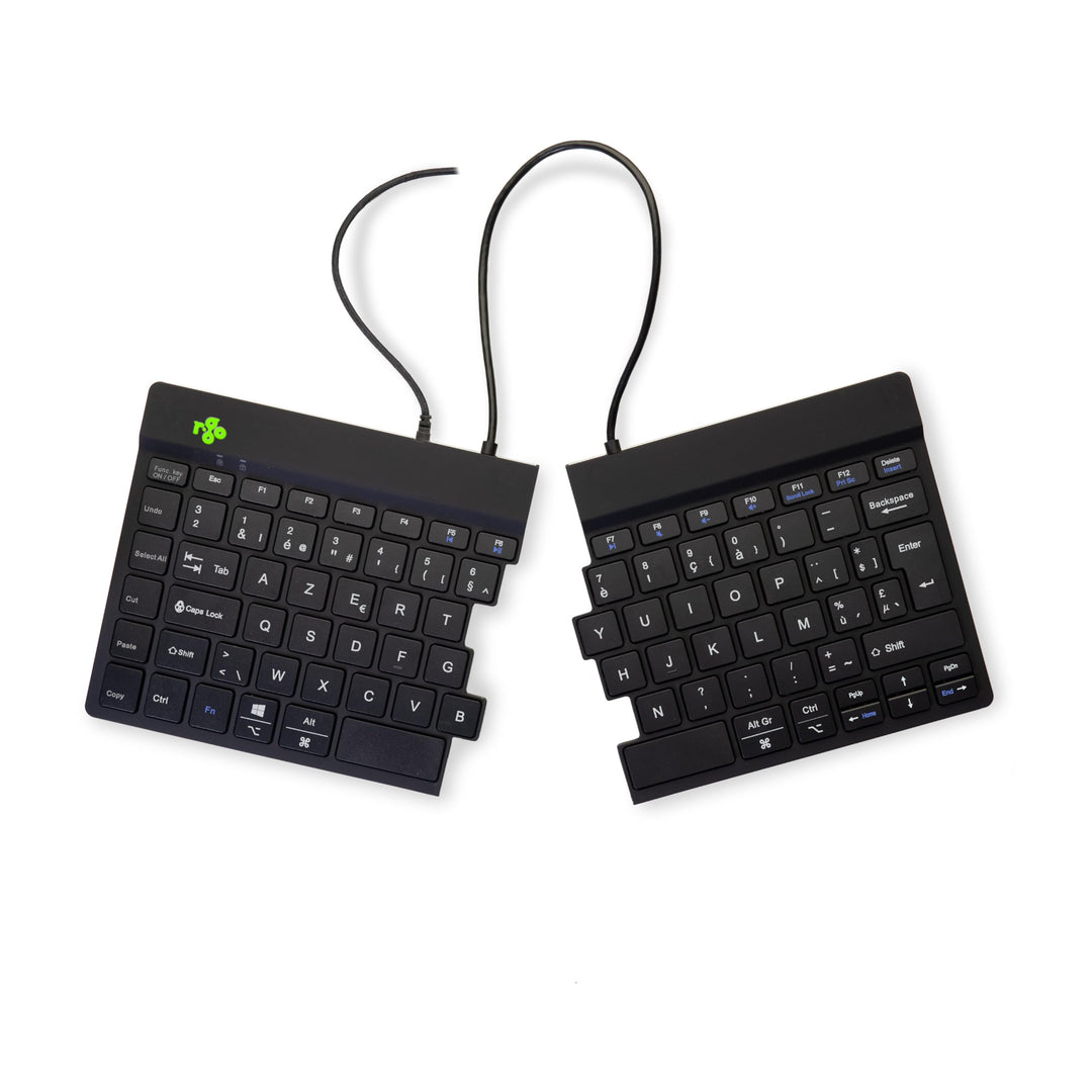 R-Go Split Tastatur, Ergonomische Design mit Geteilte Tastenfeld und Integrierter Pausenanzeige, AZE