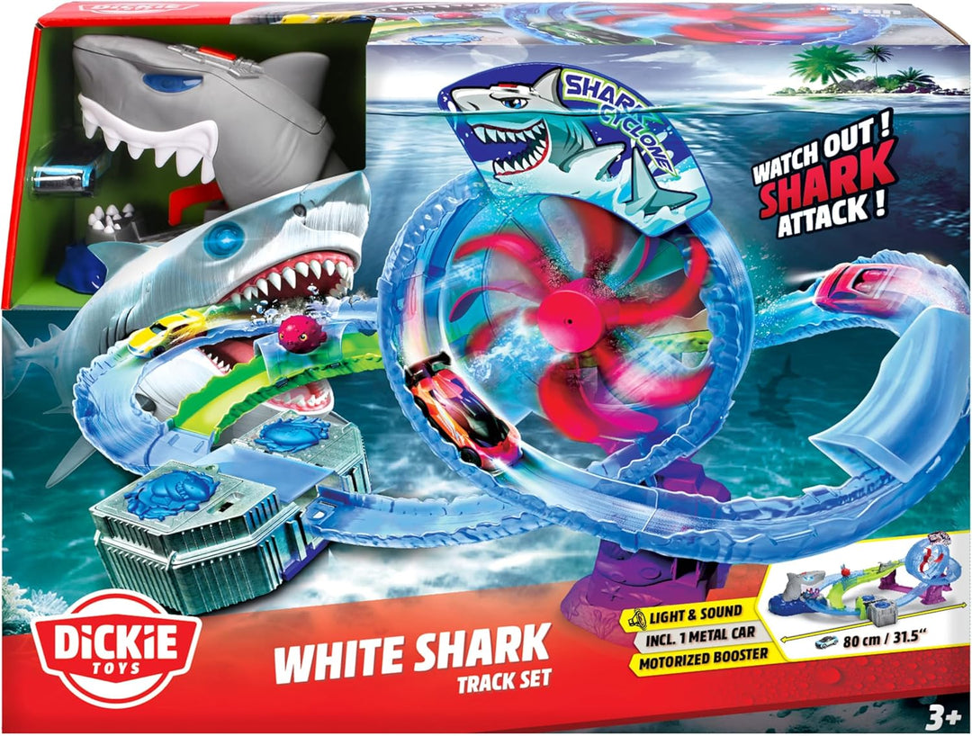 Dickie Toys - Auto-Rennbahn White Shark (50x55x32 cm) inkl. Spielzeugauto aus Metall - motorisierte