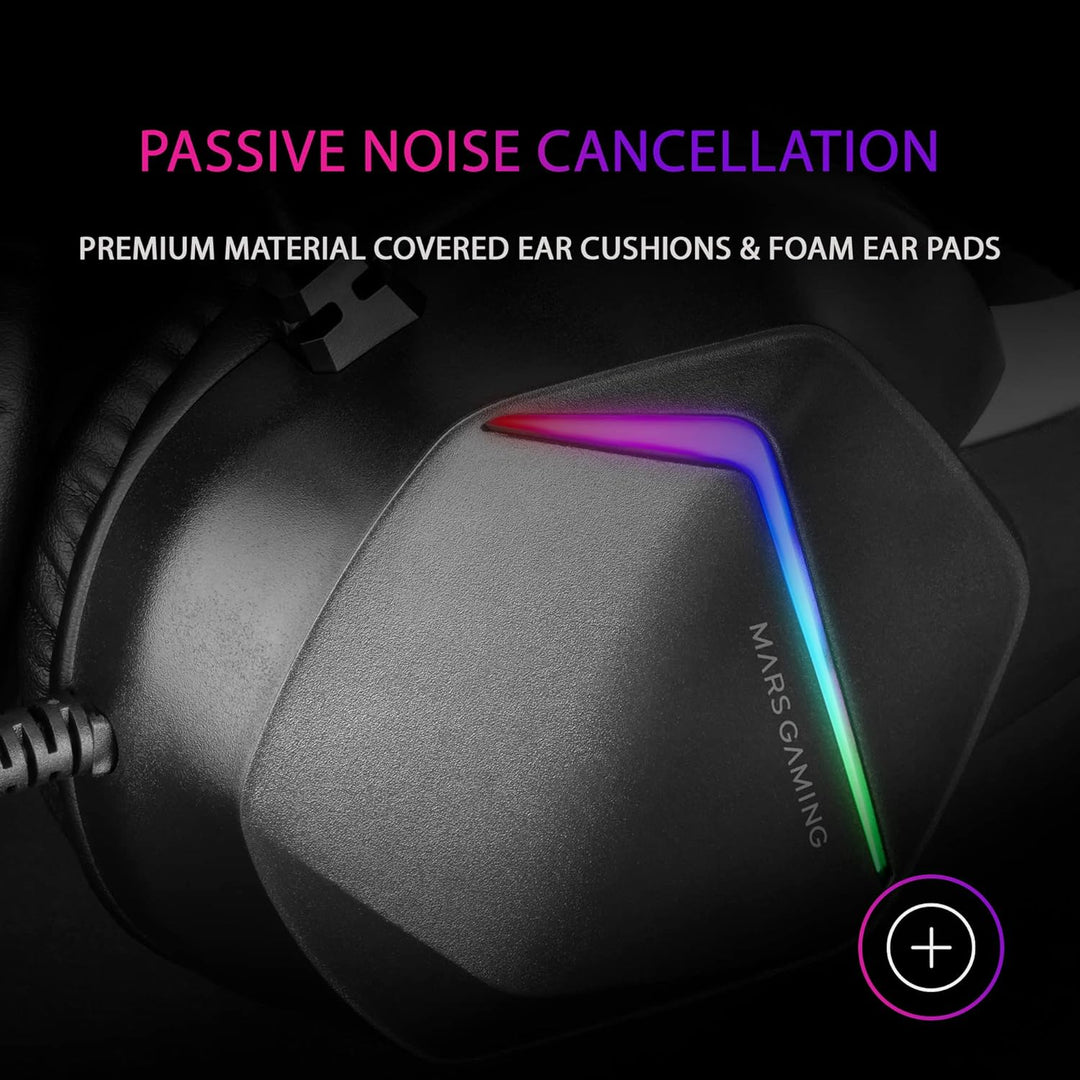 Mars Gaming Gaming MH122, FRGB Over Ear Kopfhörer mit Mikrofon, HiFi Sound, Geräuschunterdrückung, U