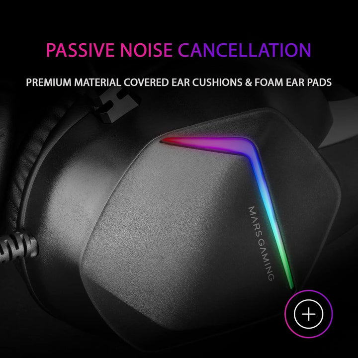 Mars Gaming Gaming MH122, FRGB Over Ear Kopfhörer mit Mikrofon, HiFi Sound, Geräuschunterdrückung, U