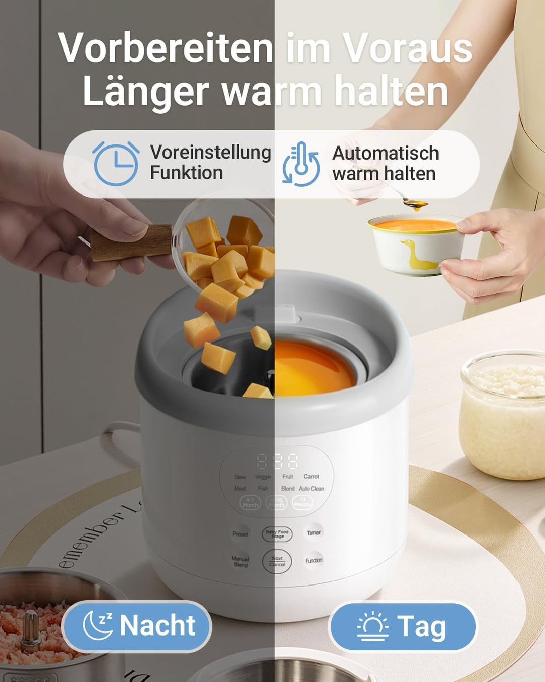 Bear Babynahrungszubereiter NutriEase AllStage Edelstahl, OneStep Baby Food Maker Babybrei-Zubereite