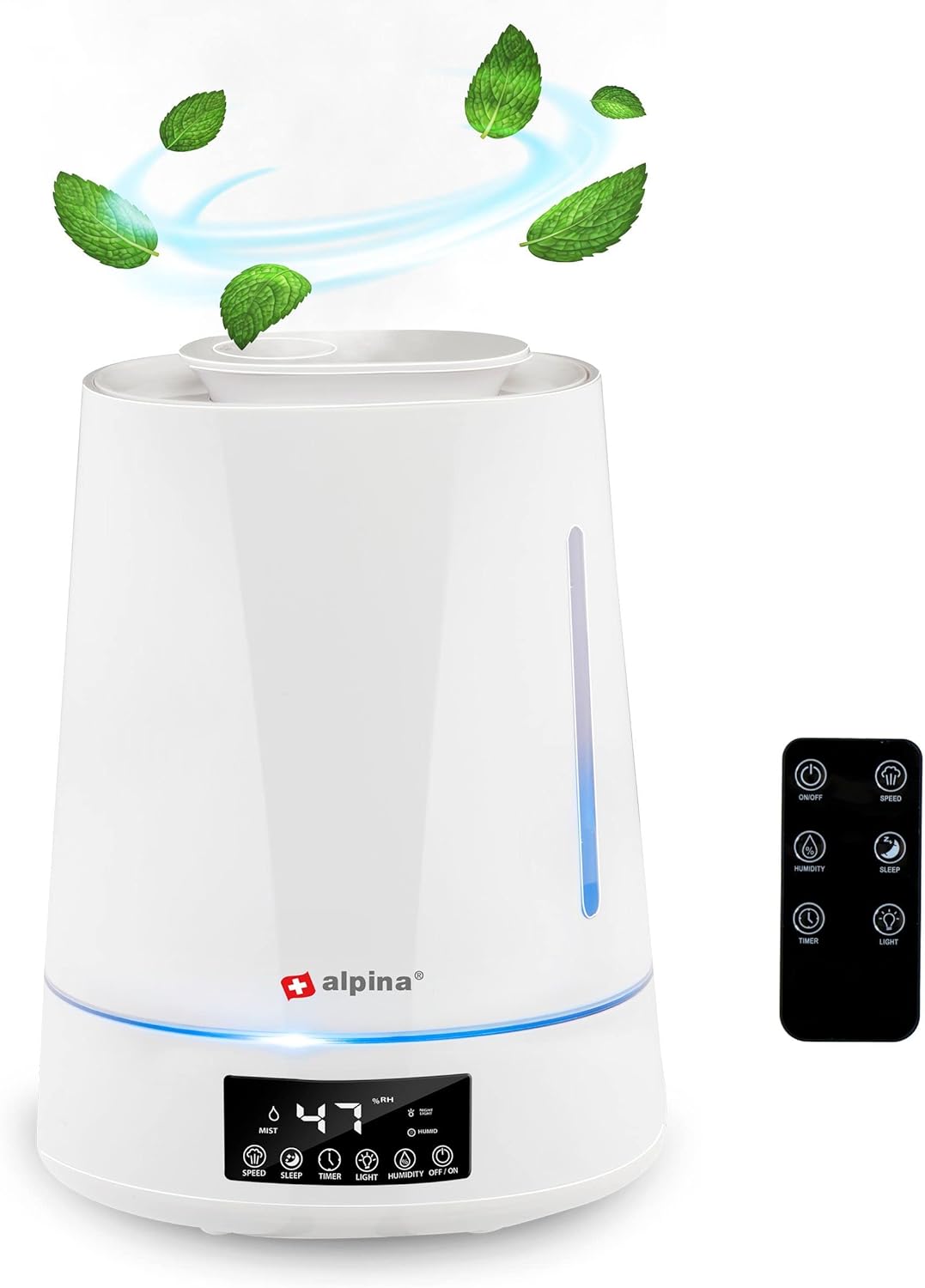 JUNG ALPINA Luftbefeuchter 4,3L Wassertank weiss, mit Fernbedienung, Aroma Diffuser Raumbefeuchter f